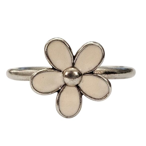 Pandora White Daisy Ring Enamel Sterling Ale - Picture 2 of 7